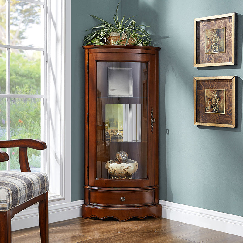 Industrial Triangle Accent Cabinet Solid Wood Storage Cabinet with Glass Doors