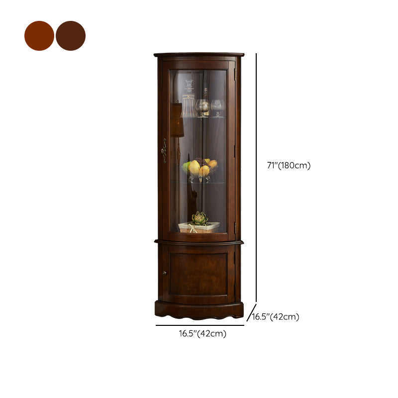 Industrial Triangle Accent Cabinet Solid Wood Storage Cabinet with Glass Doors