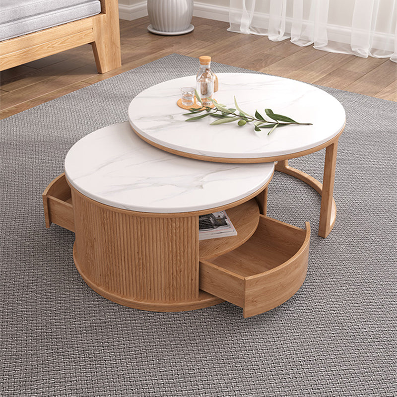Round Coffee Table Frame Nesting Coffee Table Set with Storage Shelf
