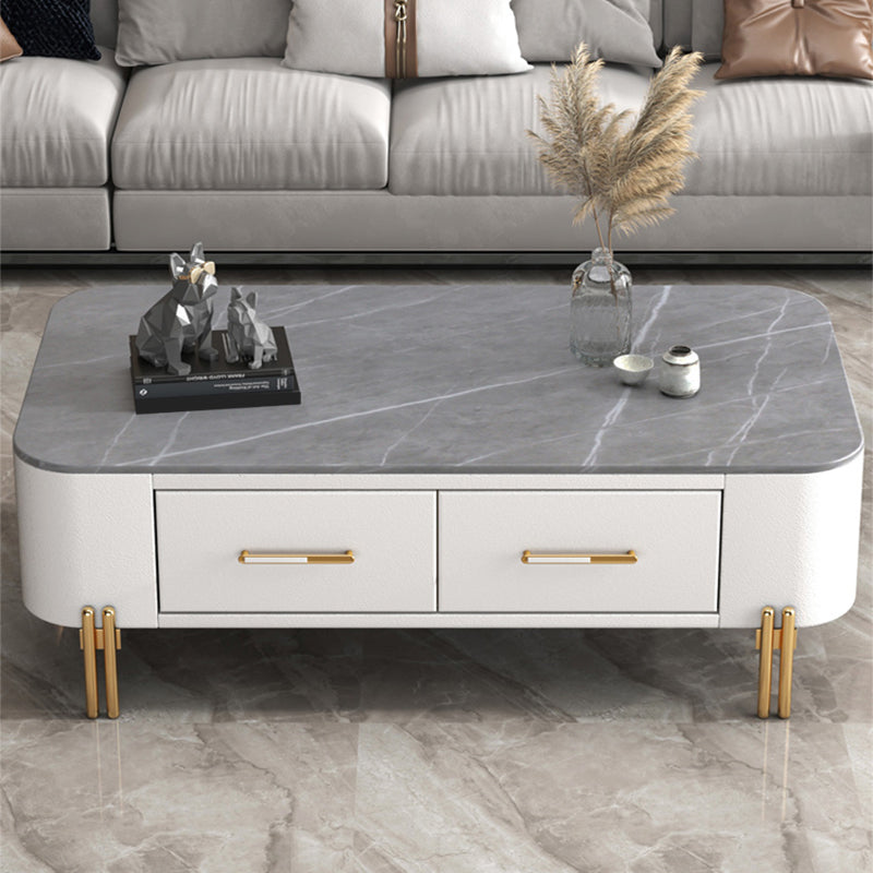 Slate Rectangular Coffee Table 4 Legs Single Coffee Table with 2 Drawers