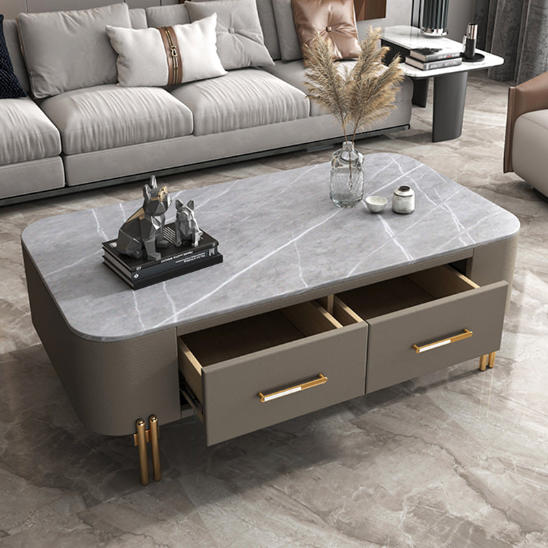 Slate Rectangular Coffee Table 4 Legs Single Coffee Table with 2 Drawers