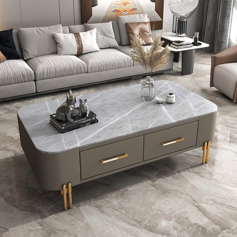 Slate Rectangular Coffee Table 4 Legs Single Coffee Table with 2 Drawers