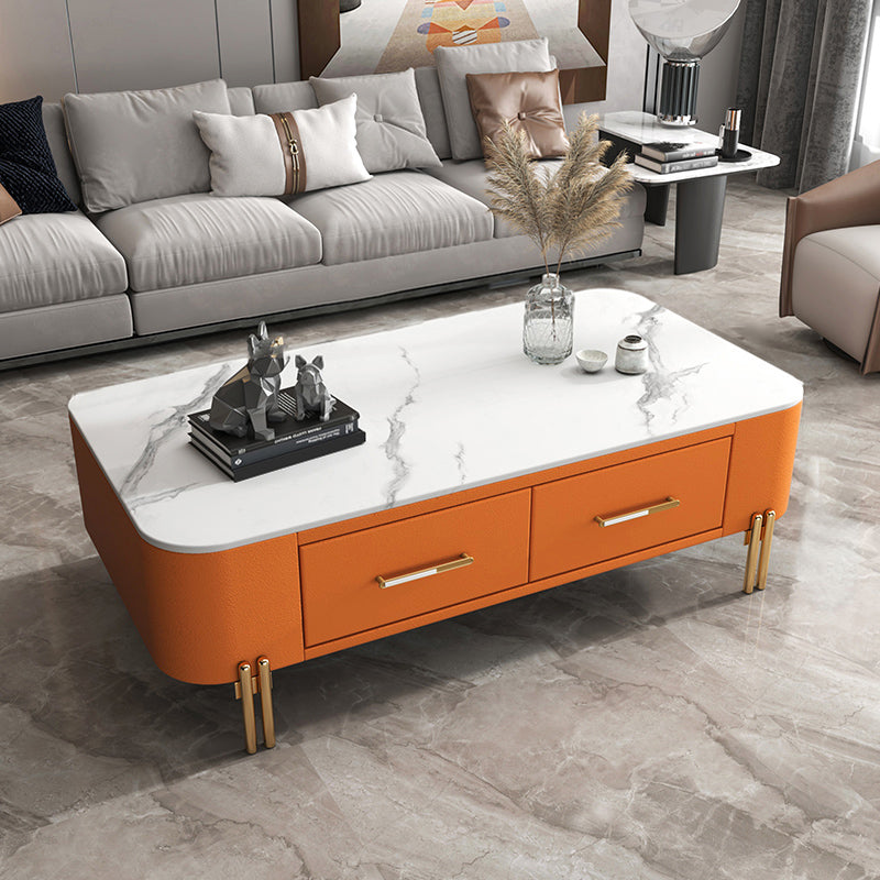 Slate Rectangular Coffee Table 4 Legs Single Coffee Table with 2 Drawers