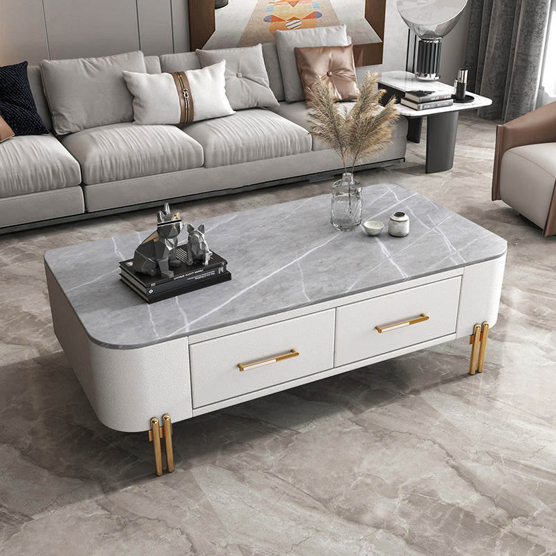 Slate Rectangular Coffee Table 4 Legs Single Coffee Table with 2 Drawers