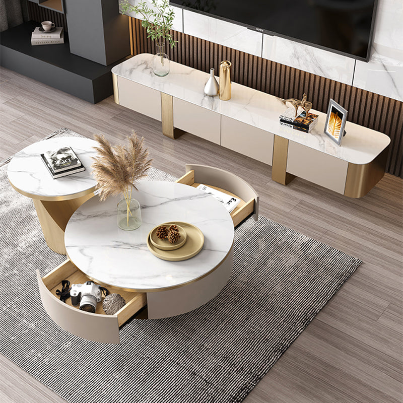 Pedestal Coffee Table Set Slate Round Coffee Table for Living Room