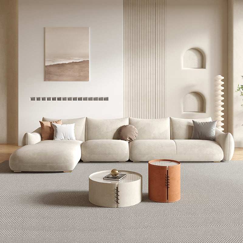 Modern Fabric Sectional with Bolster Pillows 31.5" Tall White L-shape Sectional