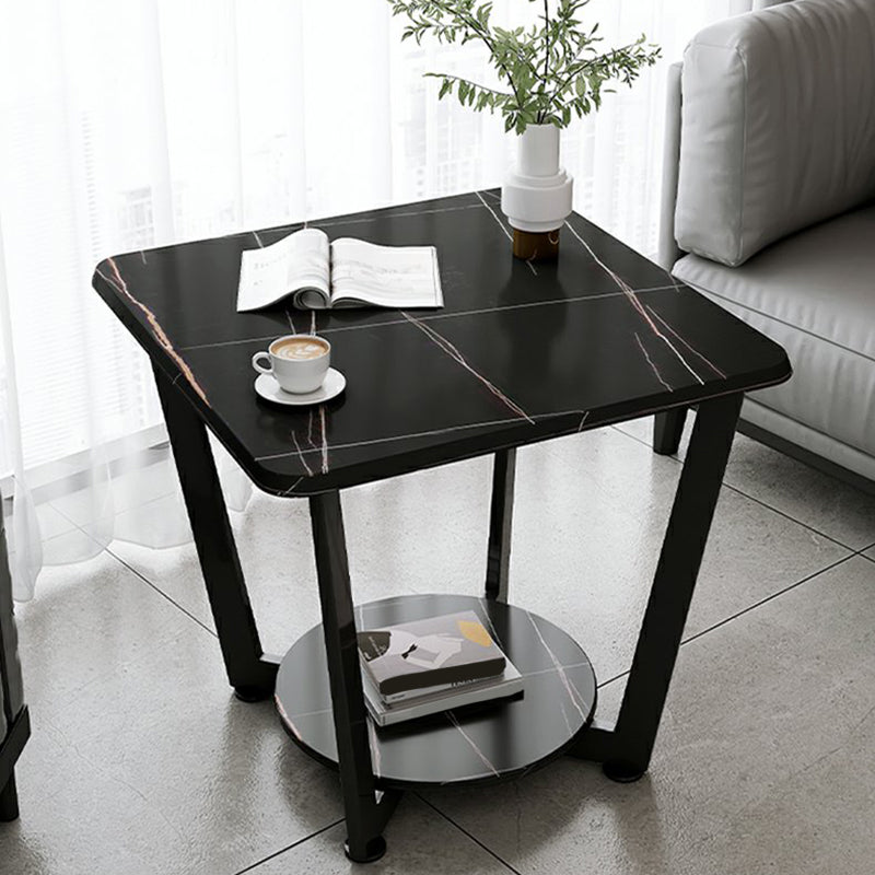 Modernistic Metallic Pedestal End Table Metal Rectangular Slate Top Side End Table