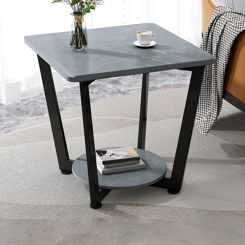 Modernistic Metallic Pedestal End Table Metal Rectangular Slate Top Side End Table