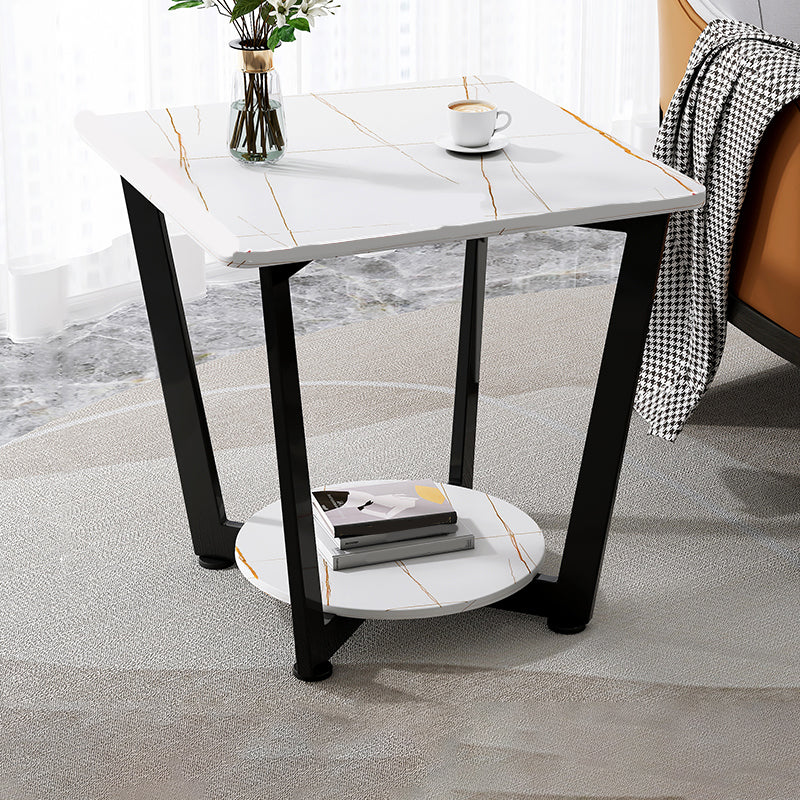 Modernistic Metallic Pedestal End Table Metal Rectangular Slate Top Side End Table