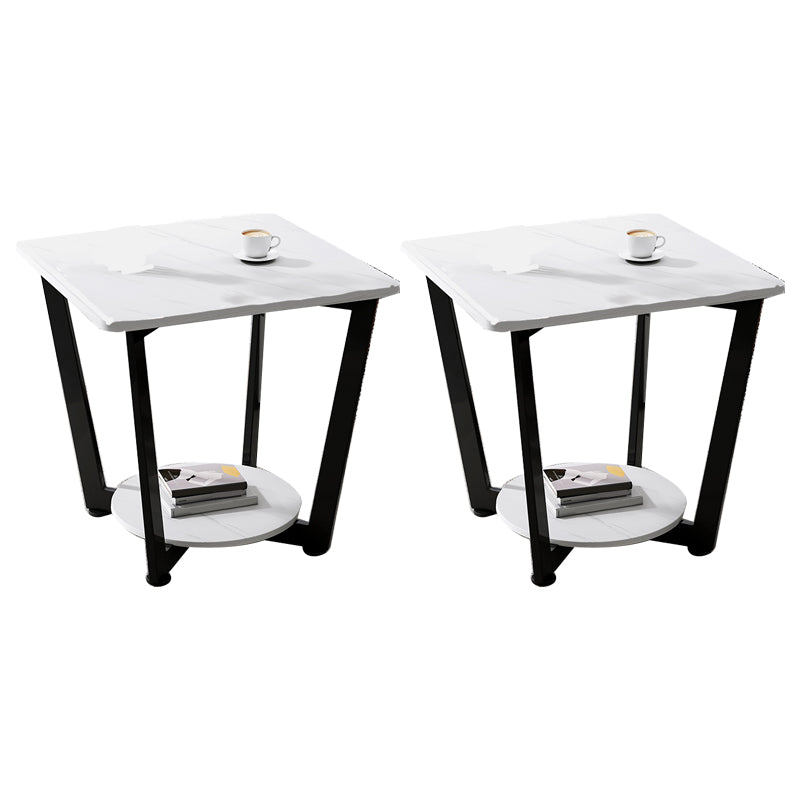 Modernistic Metallic Pedestal End Table Metal Rectangular Slate Top Side End Table