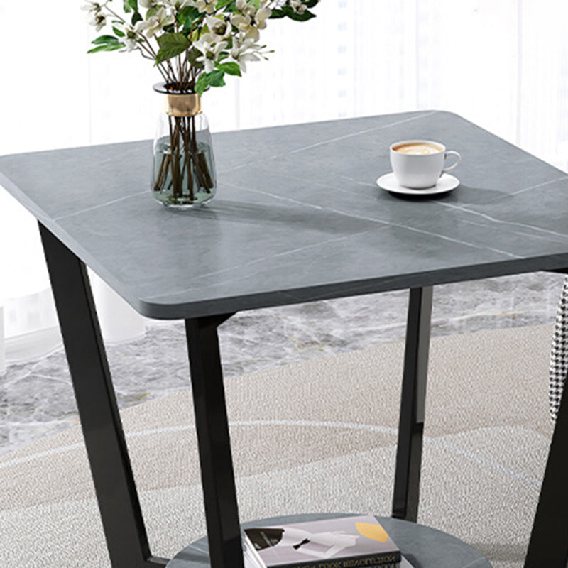 Modernistic Metallic Pedestal End Table Metal Rectangular Slate Top Side End Table