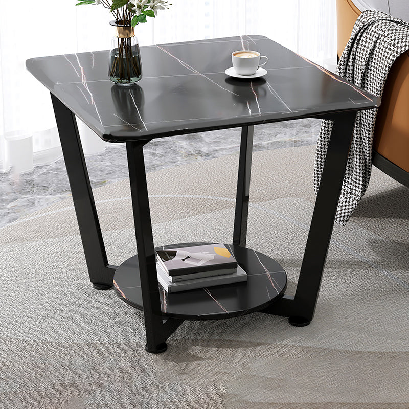 Modernistic Metallic Pedestal End Table Metal Rectangular Slate Top Side End Table