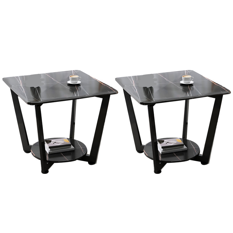 Modernistic Metallic Pedestal End Table Metal Rectangular Slate Top Side End Table