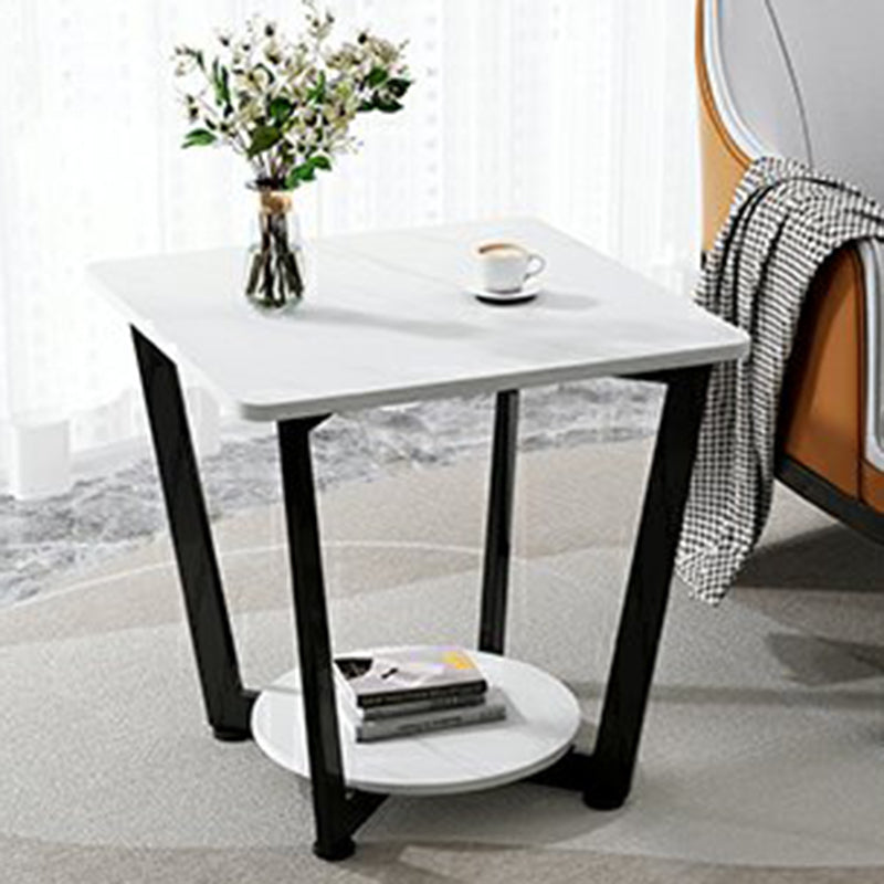 Modernistic Metallic Pedestal End Table Metal Rectangular Slate Top Side End Table