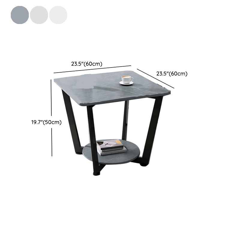 Modernistic Metallic Pedestal End Table Metal Rectangular Slate Top Side End Table