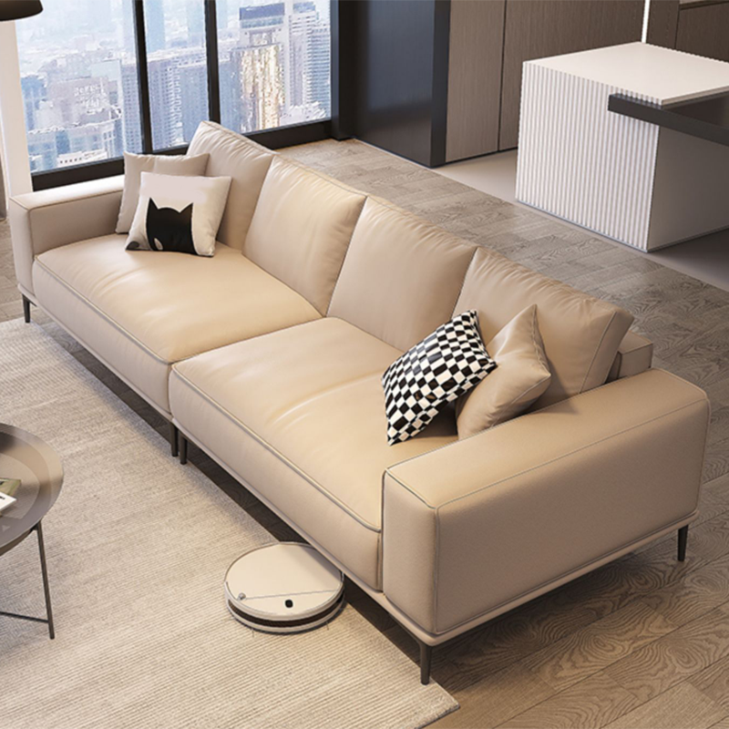 Contemporary Genuine Leather Pillows Square Arm Living Room Seating