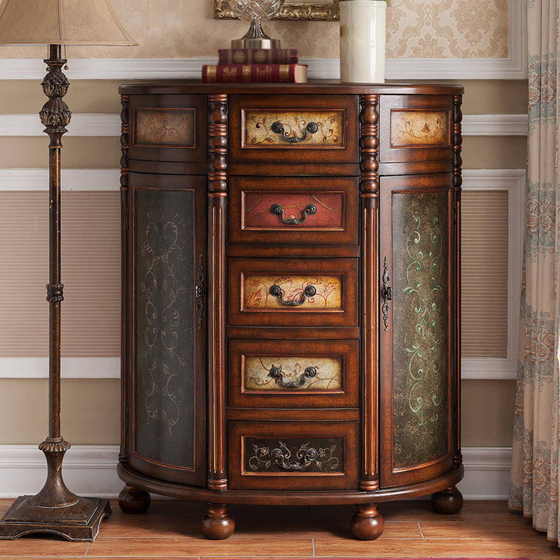Industrial Bombe Accent Cabinet with Drawers and 2 Doors in Solid Wood