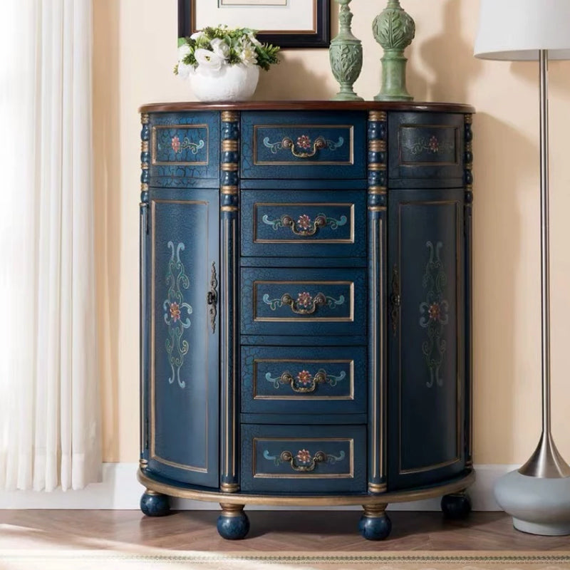 Industrial Bombe Accent Cabinet with Drawers and 2 Doors in Solid Wood