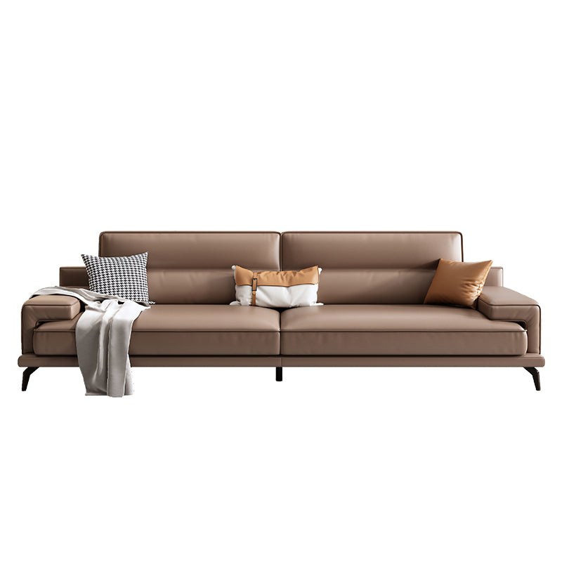 Modern Sewn Pillow Back Cushions Sofa Genuine Leather Square Arm Sofa in Brown