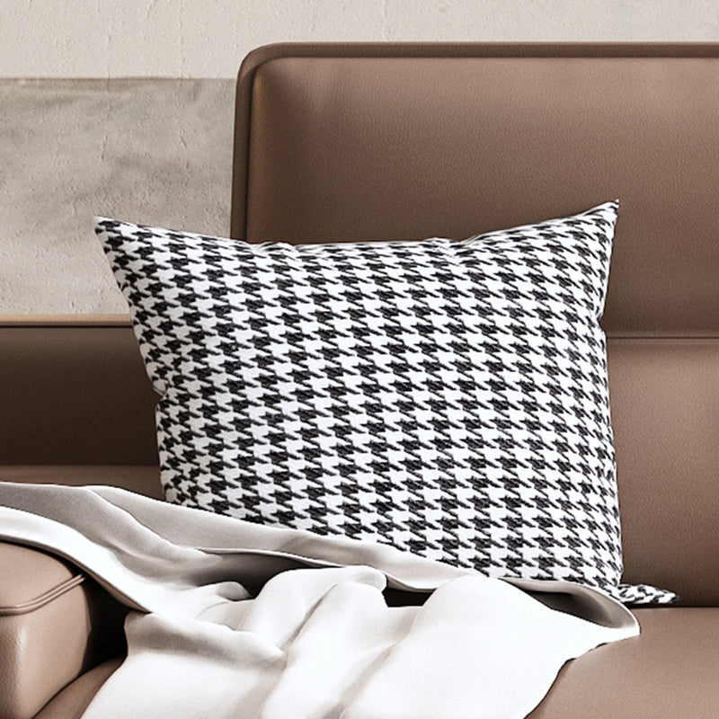 Modern Sewn Pillow Back Cushions Sofa Genuine Leather Square Arm Sofa in Brown