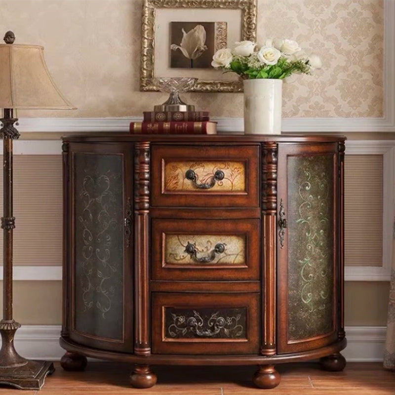 Industrial Solid Wood Cabinet with Drawers and 2 Doors Bombe Cabinet