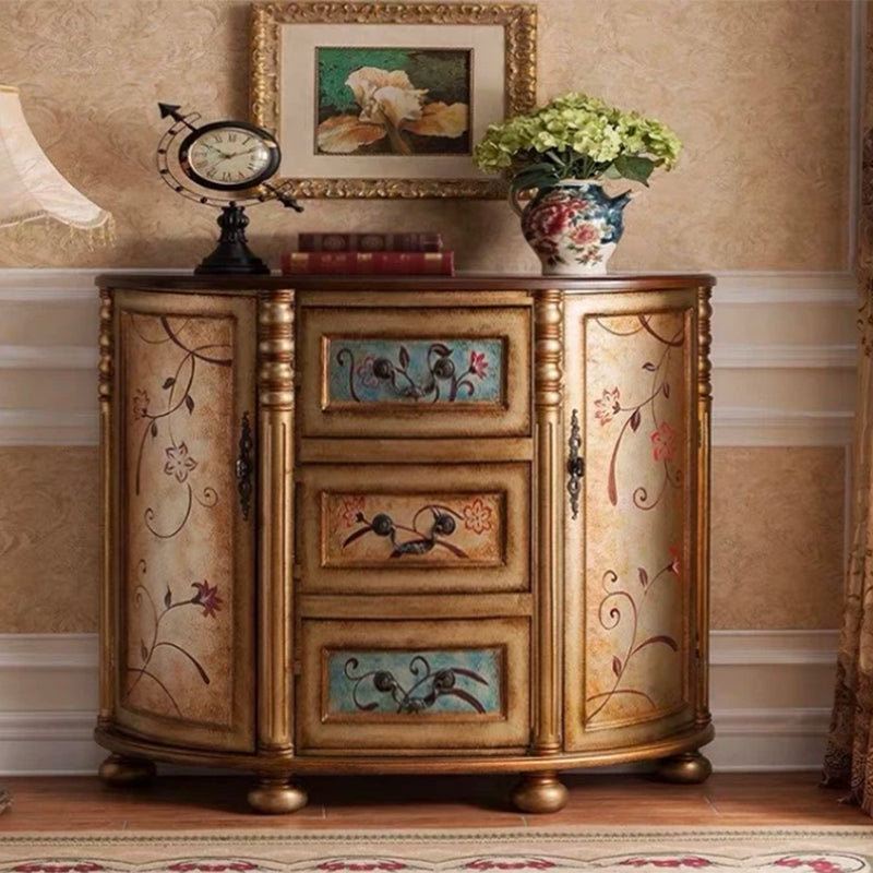 Industrial Solid Wood Cabinet with Drawers and 2 Doors Bombe Cabinet