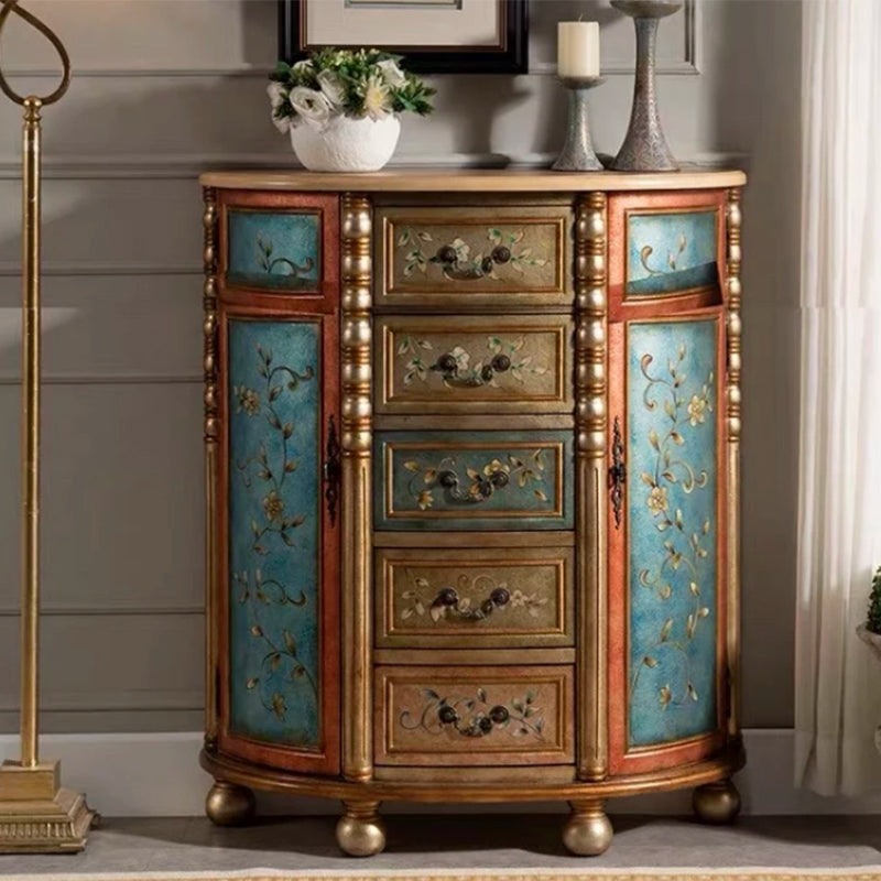 Industrial Solid Wood Cabinet with Drawers and 2 Doors Bombe Cabinet