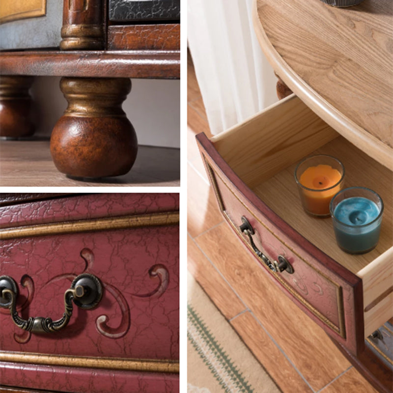 Industrial Solid Wood Cabinet with Drawers and 2 Doors Bombe Cabinet