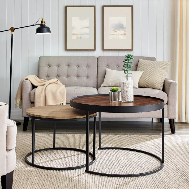 Contemporary Coffee Table Solid Wood Round Coffee Cocktail Table