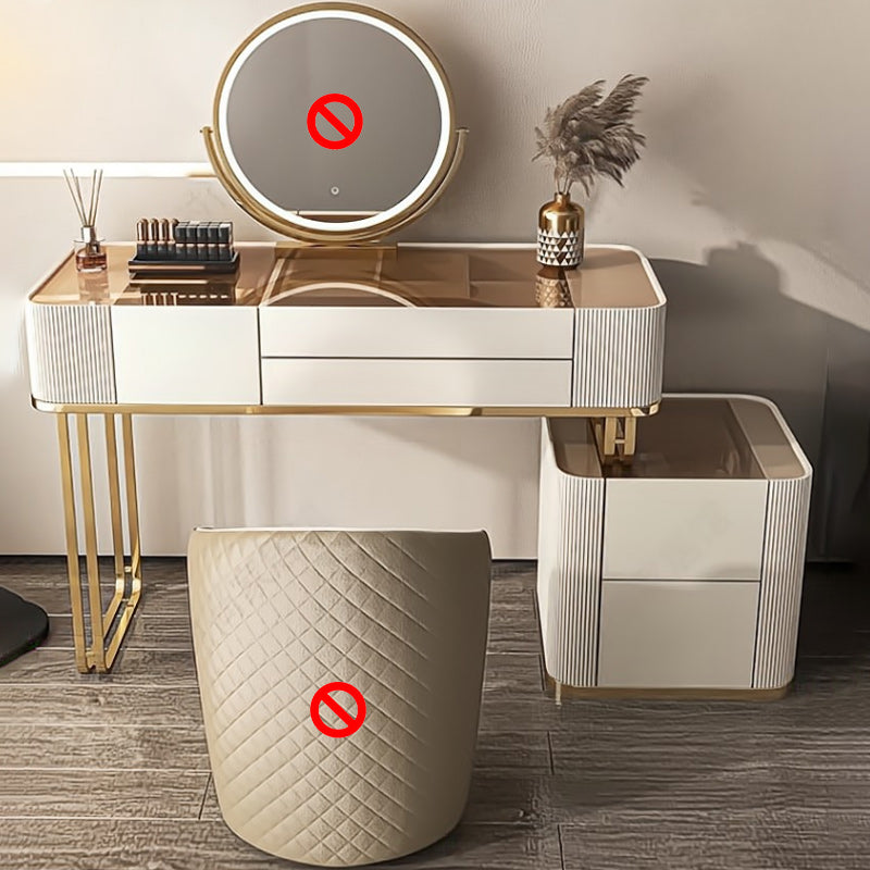 Glam White Bedroom Lighted Mirror Solid Wood With Drawer Makeup Vanity Set