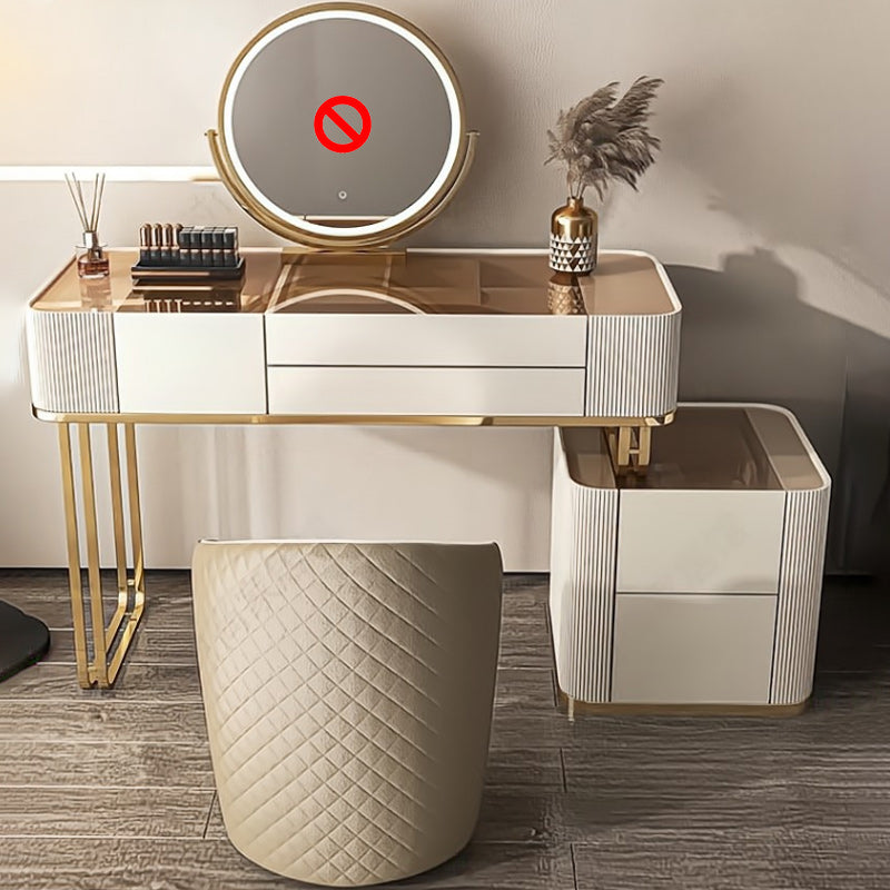 Glam White Bedroom Lighted Mirror Solid Wood With Drawer Makeup Vanity Set