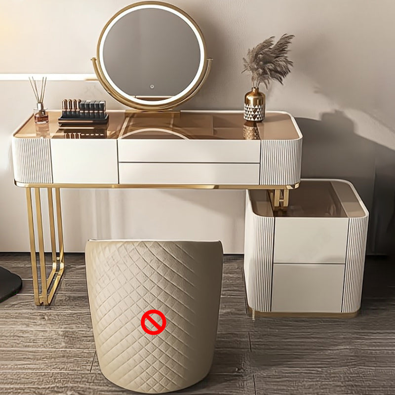 Glam White Bedroom Lighted Mirror Solid Wood With Drawer Makeup Vanity Set