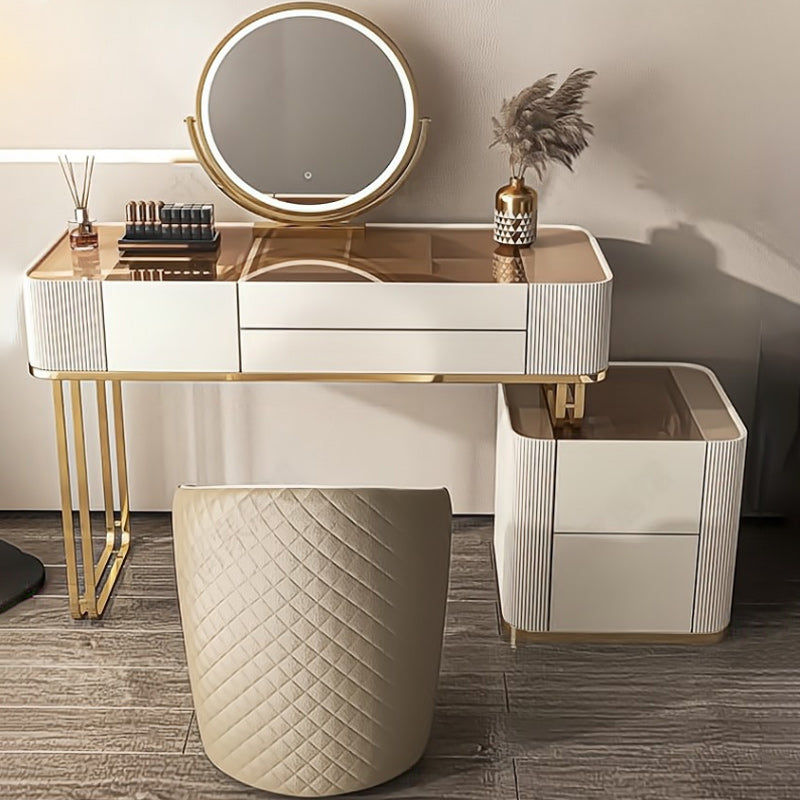 Glam White Bedroom Lighted Mirror Solid Wood With Drawer Makeup Vanity Set