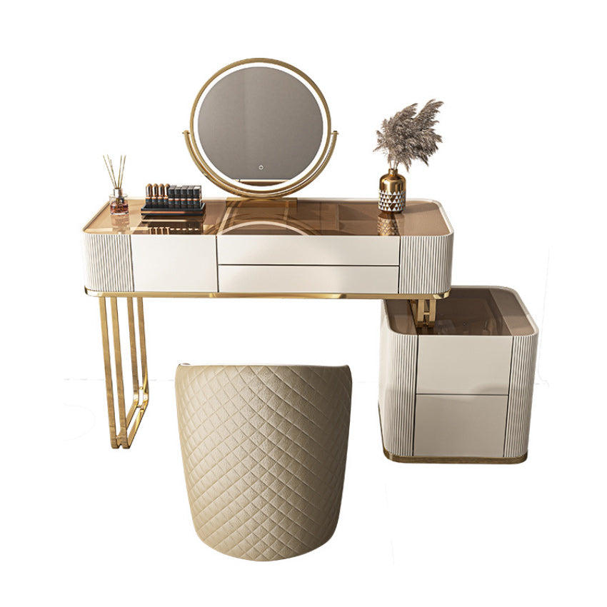 Glam White Bedroom Lighted Mirror Solid Wood With Drawer Makeup Vanity Set