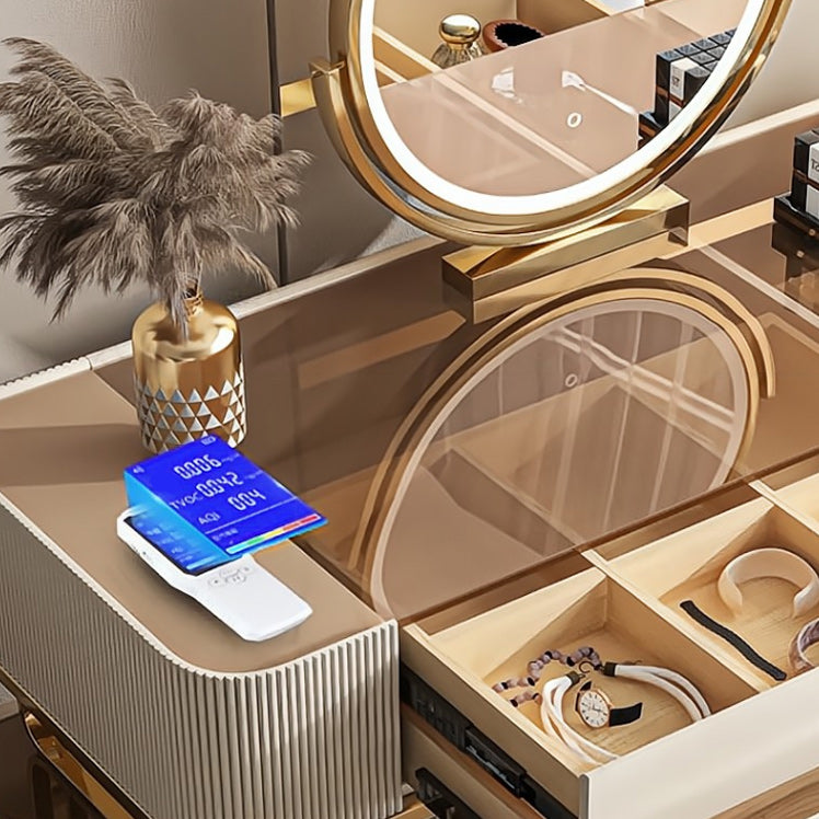 Glam White Bedroom Lighted Mirror Solid Wood With Drawer Makeup Vanity Set