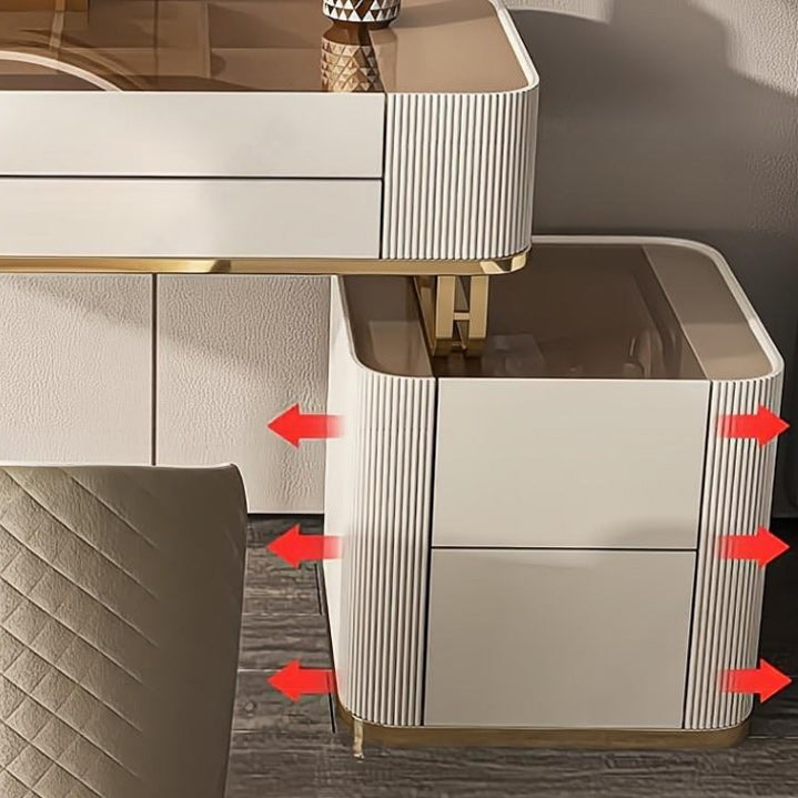 Glam White Bedroom Lighted Mirror Solid Wood With Drawer Makeup Vanity Set