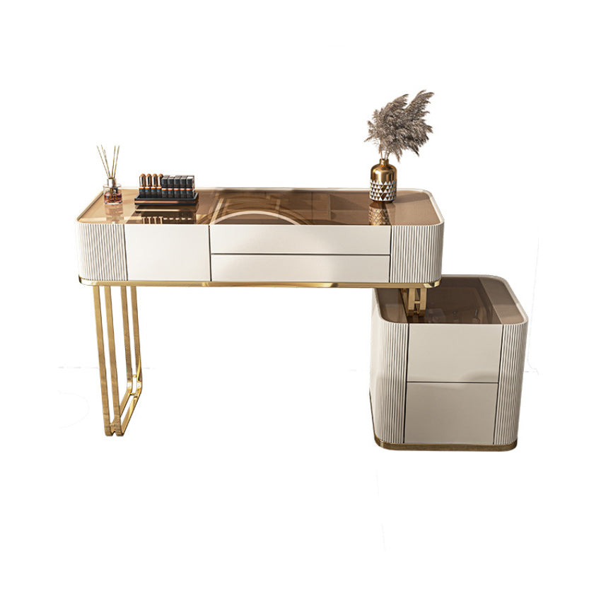 Glam White Bedroom Lighted Mirror Solid Wood With Drawer Makeup Vanity Set