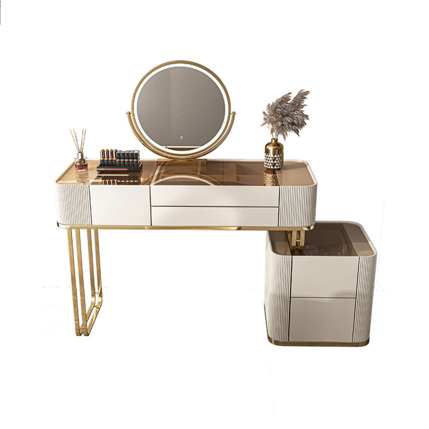 Glam White Bedroom Lighted Mirror Solid Wood With Drawer Makeup Vanity Set