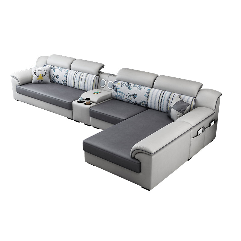 Gray Faux Leather Sectional L-shape Pillow Top Arm Sectional