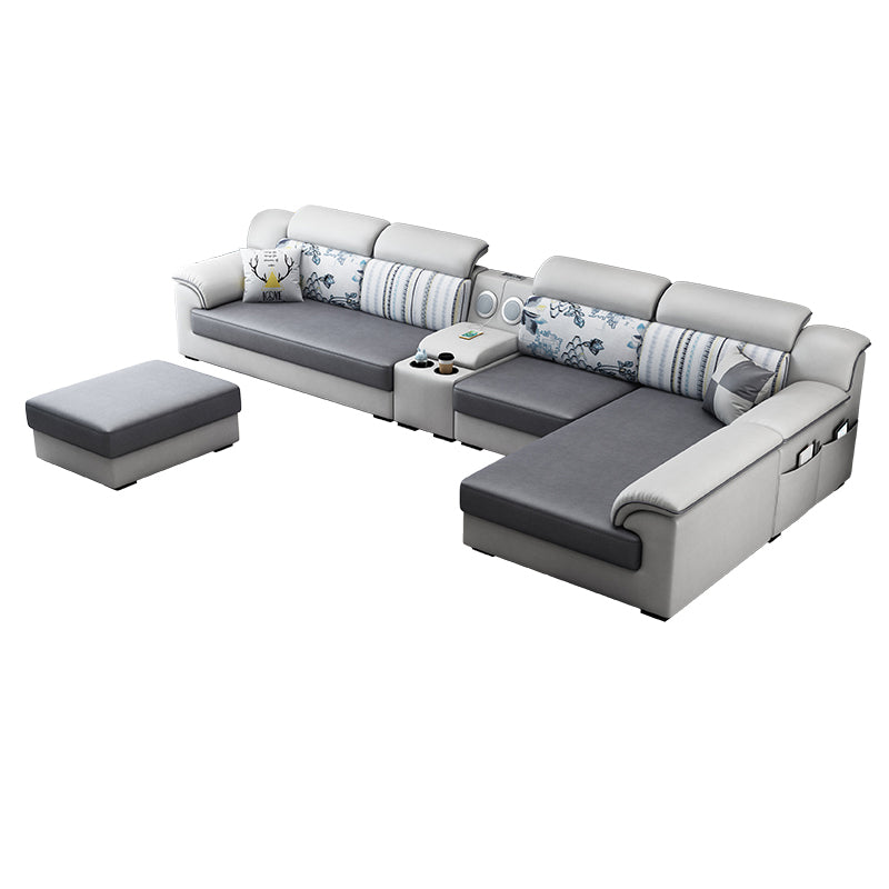 Gray Faux Leather Sectional L-shape Pillow Top Arm Sectional