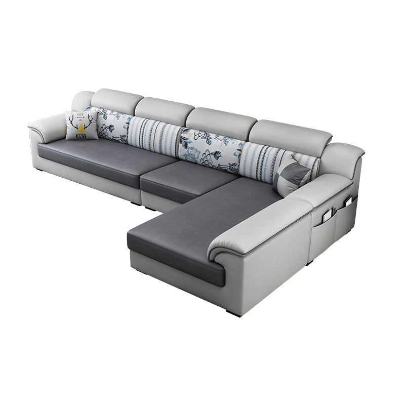 Gray Faux Leather Sectional L-shape Pillow Top Arm Sectional