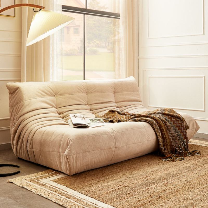Modern Tufted Cushions Armless Living Room Wooden Standard Seating