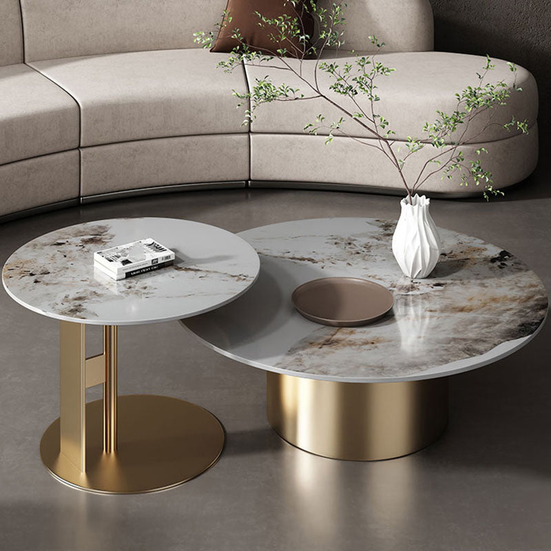Pedestal Round Coffee Table Glam Slate Nesting Coffee Table Set