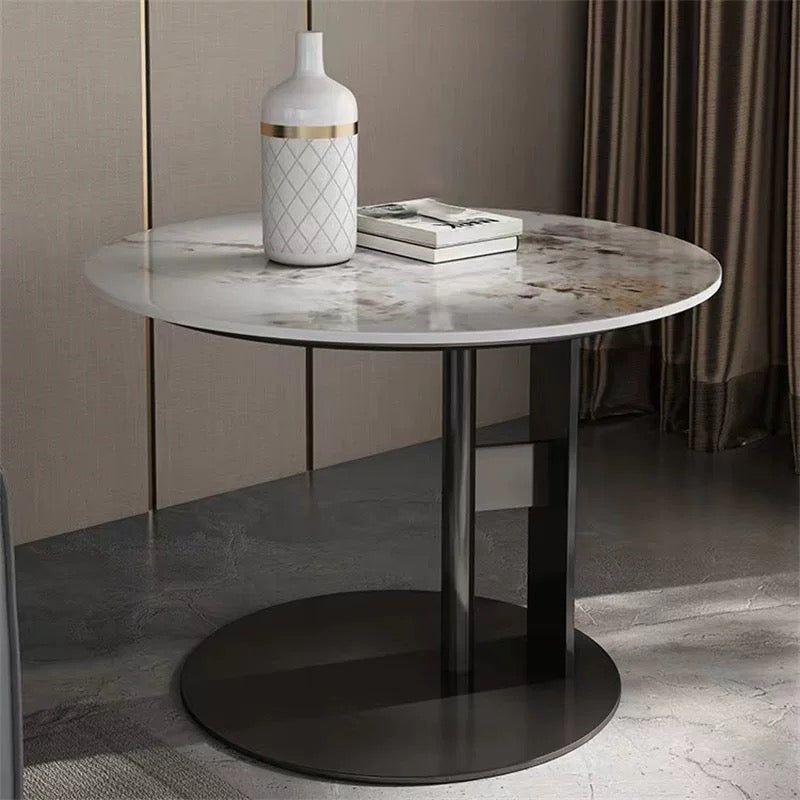 Pedestal Round Coffee Table Glam Slate Nesting Coffee Table Set