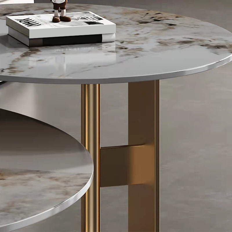 Pedestal Round Coffee Table Glam Slate Nesting Coffee Table Set