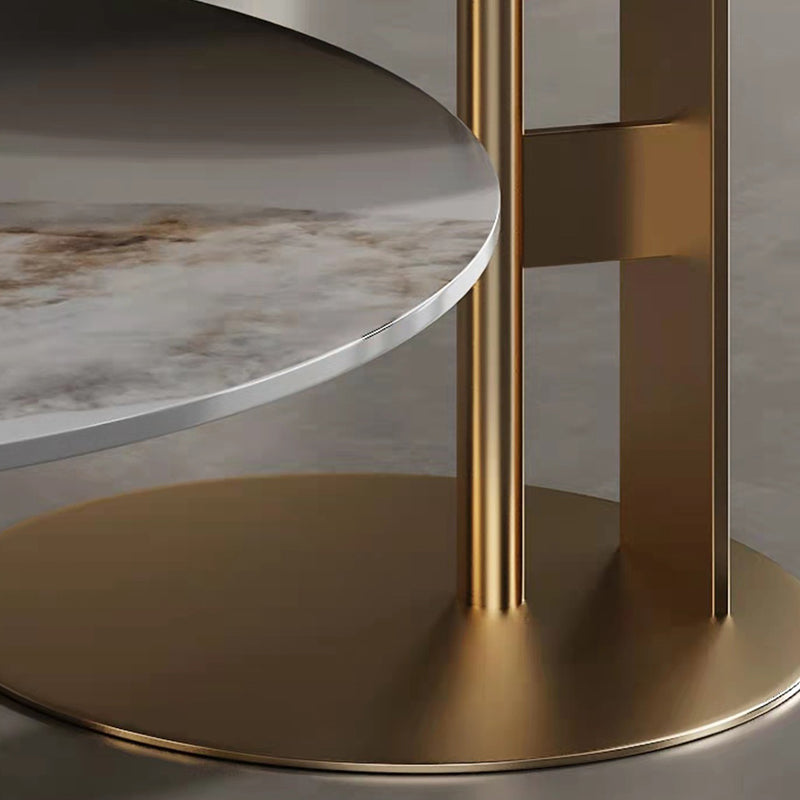 Pedestal Round Coffee Table Glam Slate Nesting Coffee Table Set