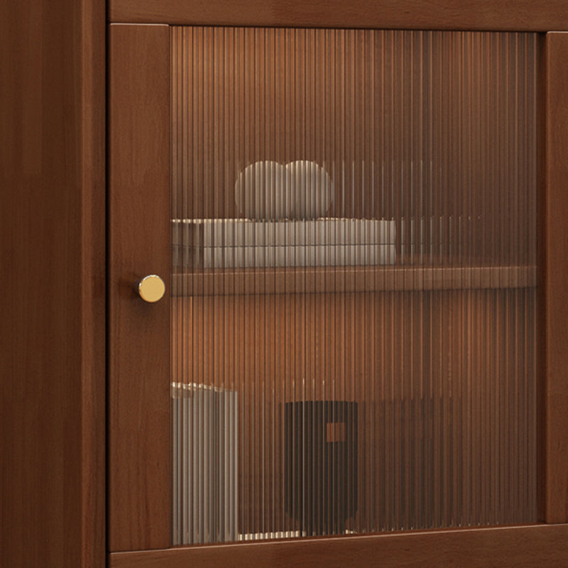 Mid Century Solid Wood 1-Door Cabinet Glass Paned Side Cabinet with 2-Drawer