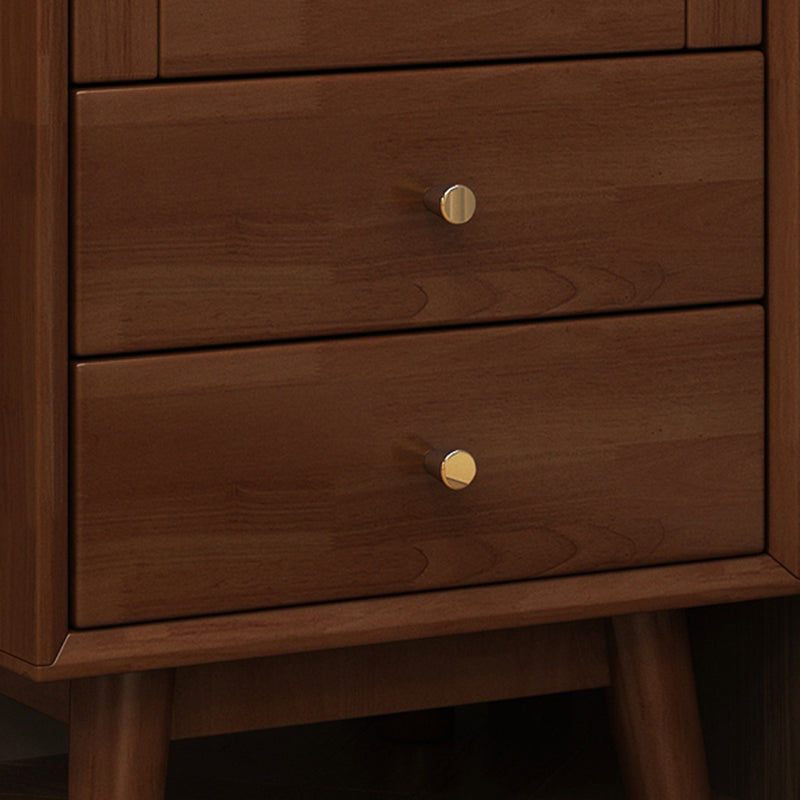 Mid Century Solid Wood 1-Door Cabinet Glass Paned Side Cabinet with 2-Drawer