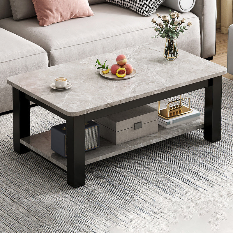 4 Legs Rectangle Cocktail Table Contemporary Single Coffee Table with Shelf
