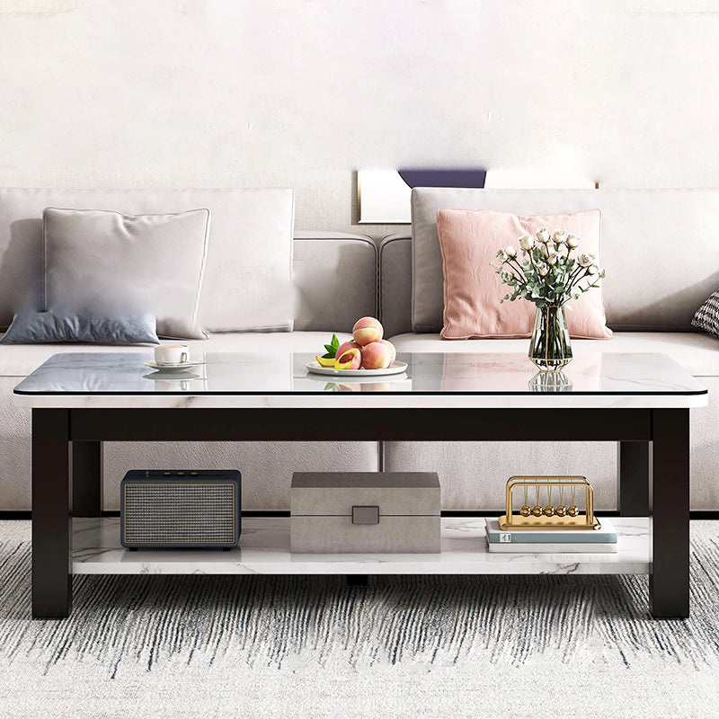 4 Legs Rectangle Cocktail Table Contemporary Single Coffee Table with Shelf